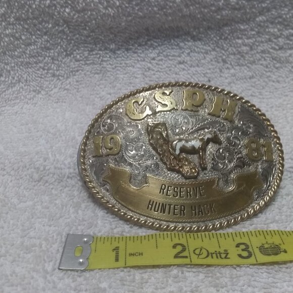 C.S.PH 1981 Reserve Hunter Hack Silverado Silversmiths Silver Overlay Buckle VTG main image 7
